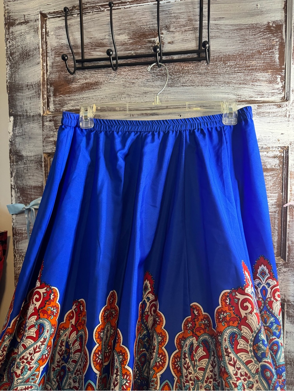 Cupio Cobalt Blue Maxi Skirt with Multicolor Paisley Hem - Picture 4 of 5